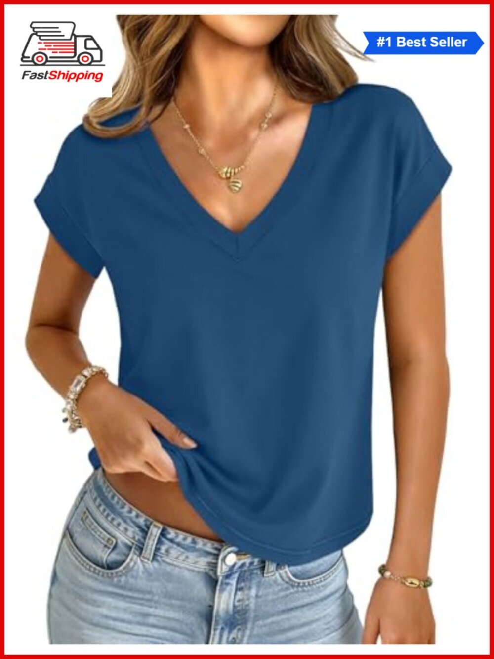 ✨ Womens Crop Top V Neck Cap Sleeve Boxy Summer Basic Tee
